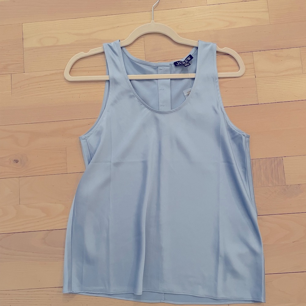 NWT J. Crew Classic Tank Top - Light Blue with gold buttons on back Sz XS